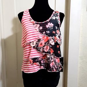 Charlotte Russe Floral Ruffle Split Pattern Tank Top